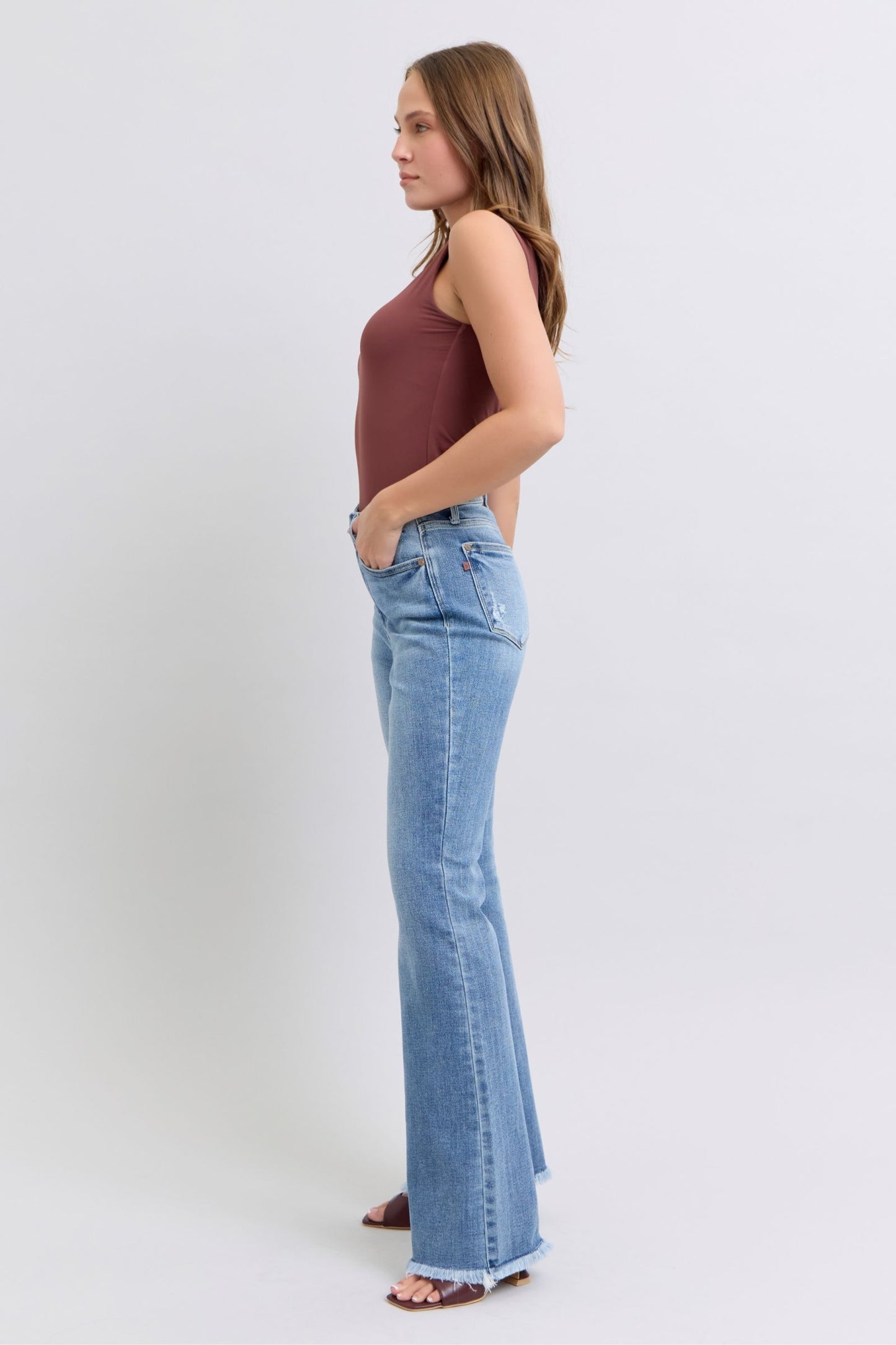 Full Size Raw Hem High Rise Bootcut Jeans