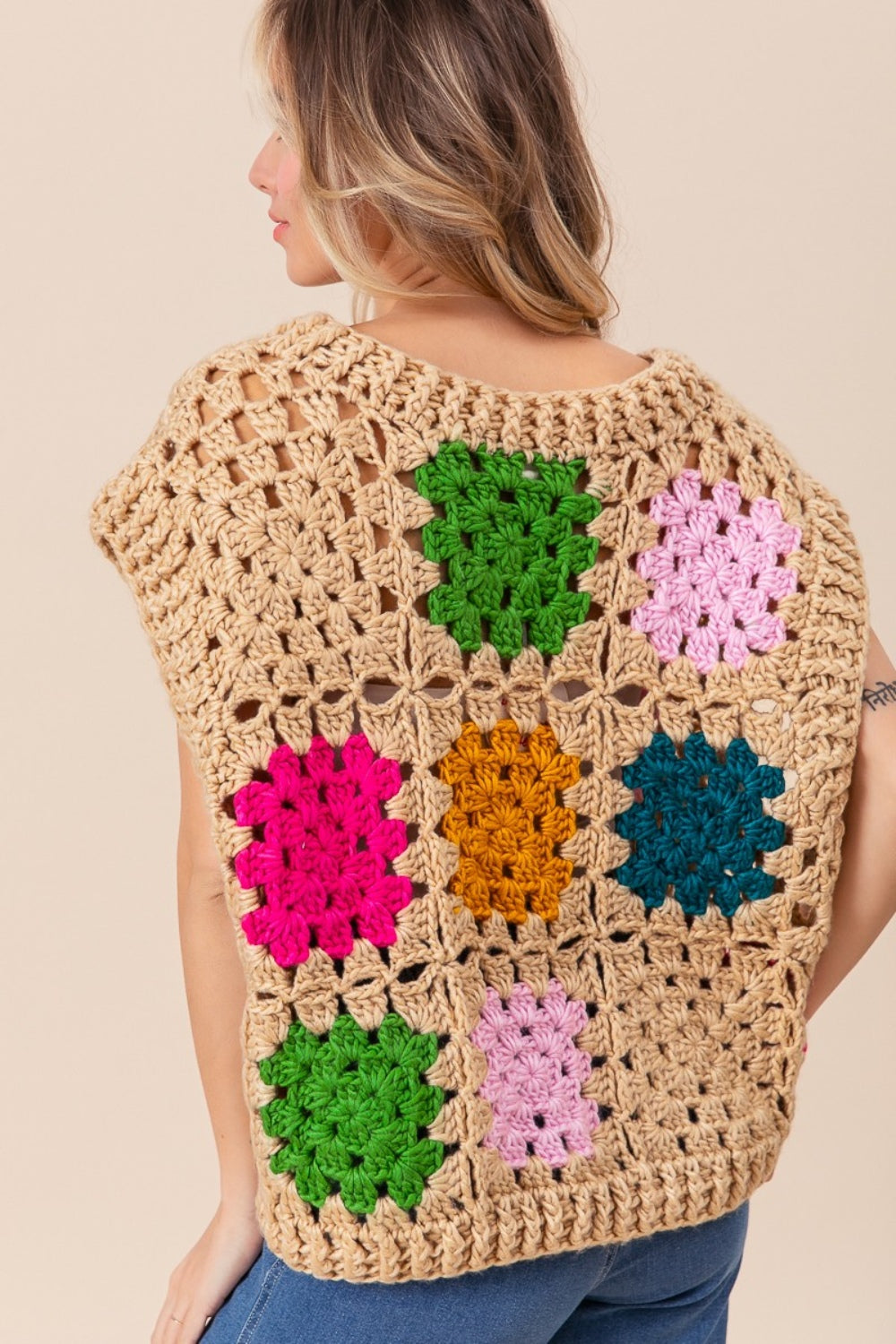 The Granny Square Openwork Sweater Vest