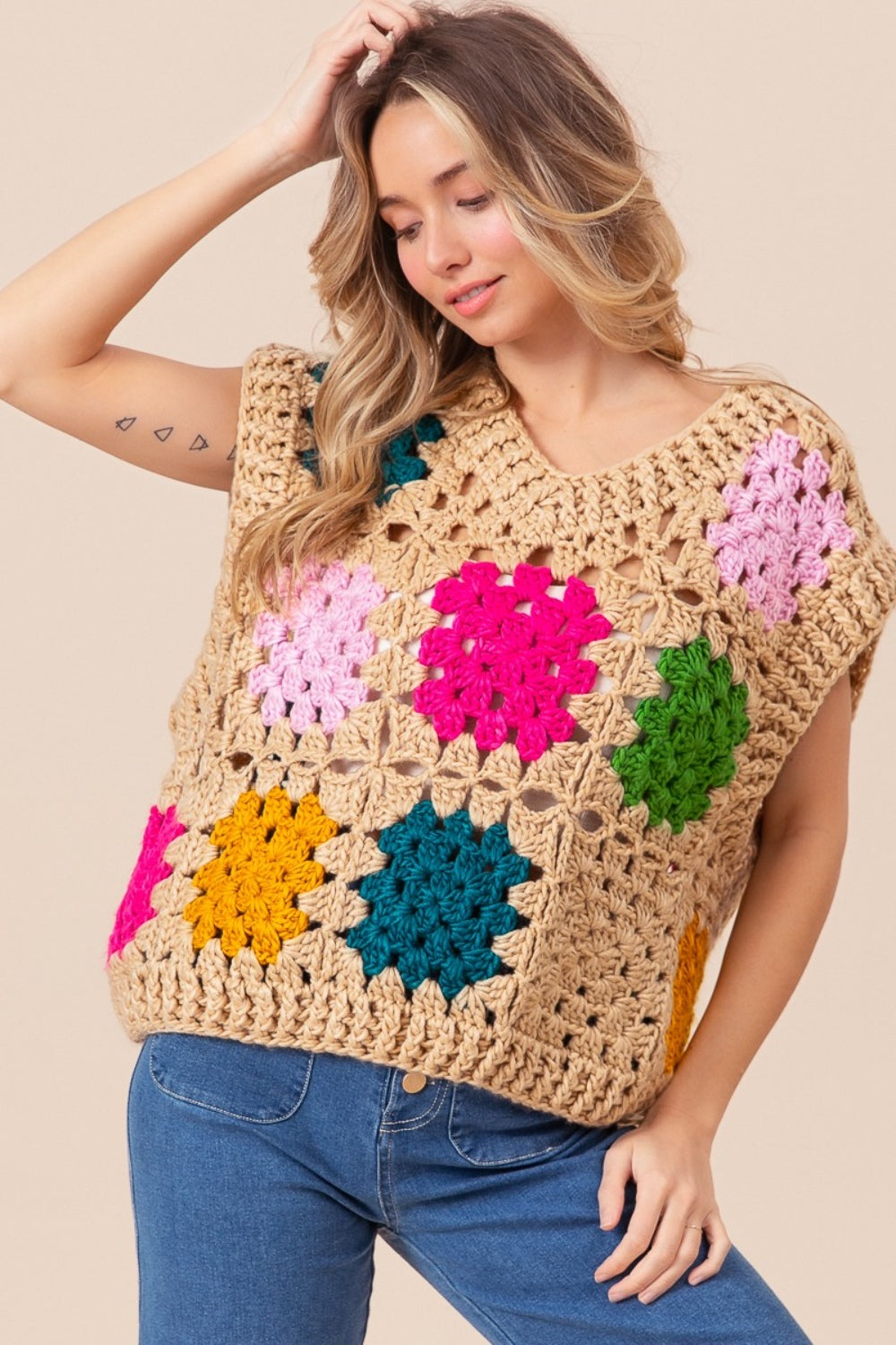 The Granny Square Openwork Sweater Vest