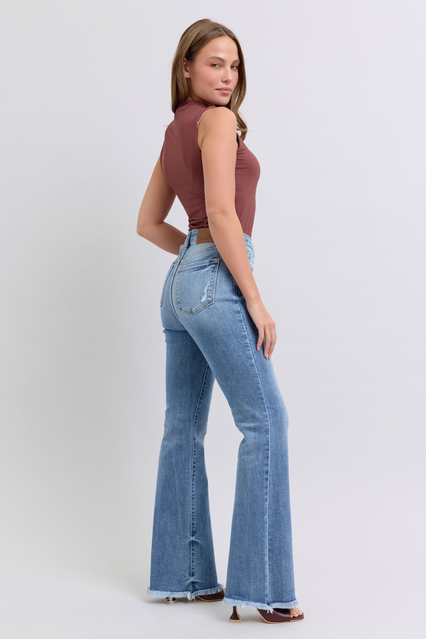 Full Size Raw Hem High Rise Bootcut Jeans