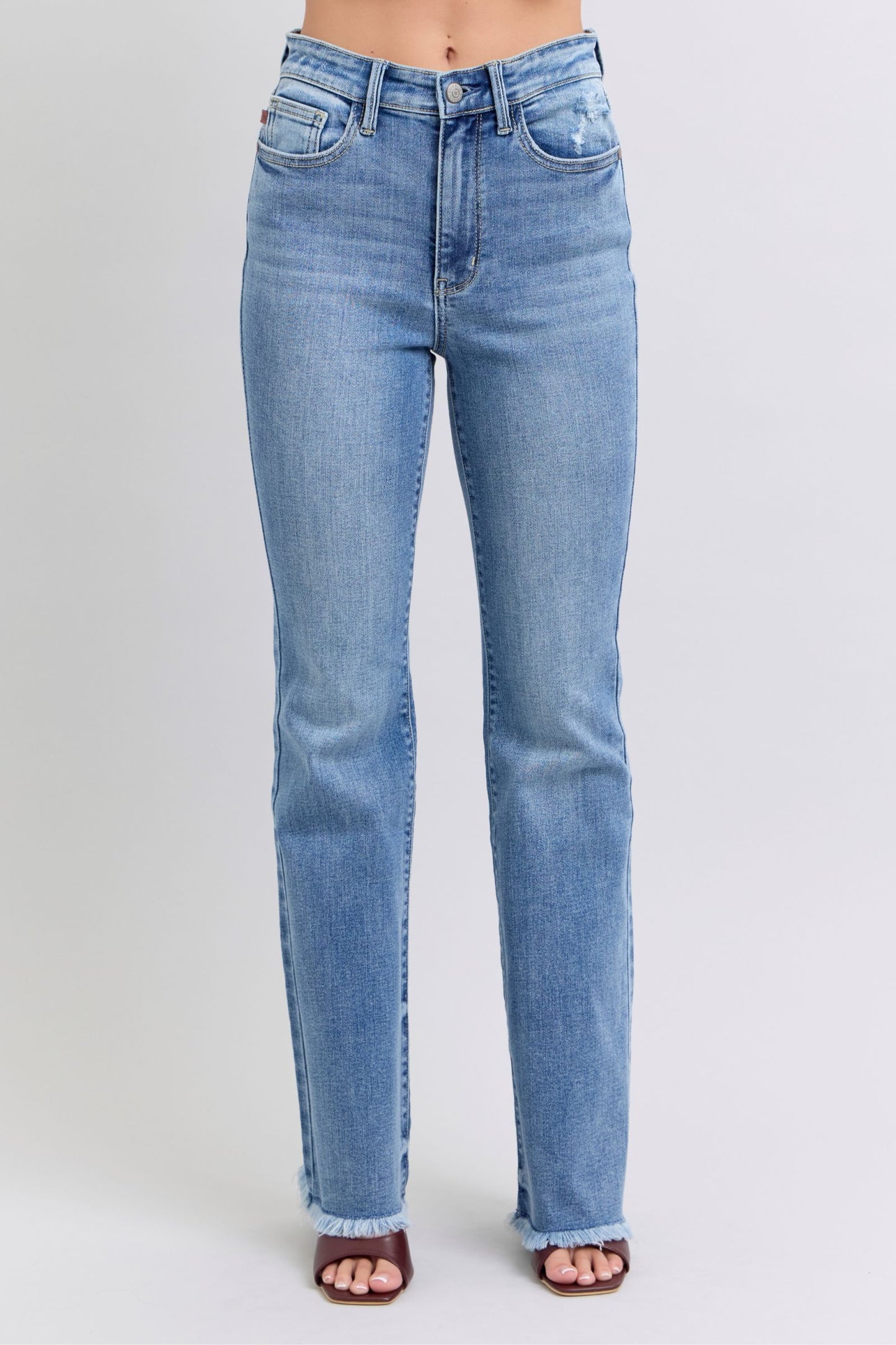 Full Size Raw Hem High Rise Bootcut Jeans