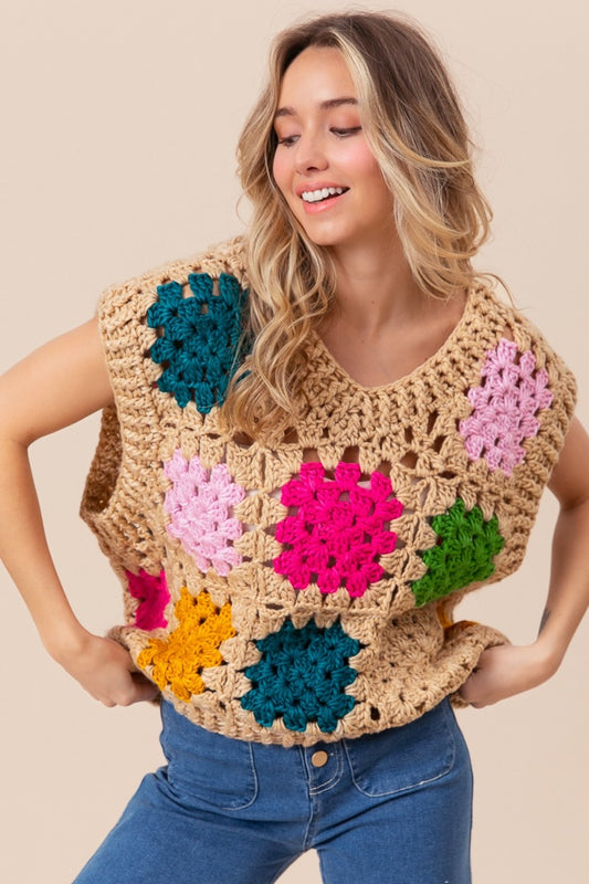 The Granny Square Openwork Sweater Vest